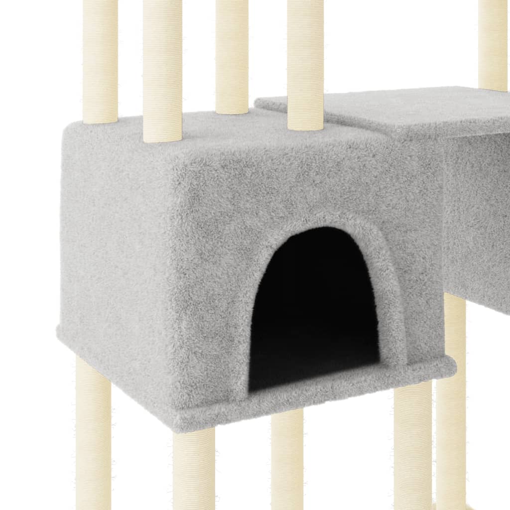 világosszürke macskabútor szizál kaparófákkal 199 cm