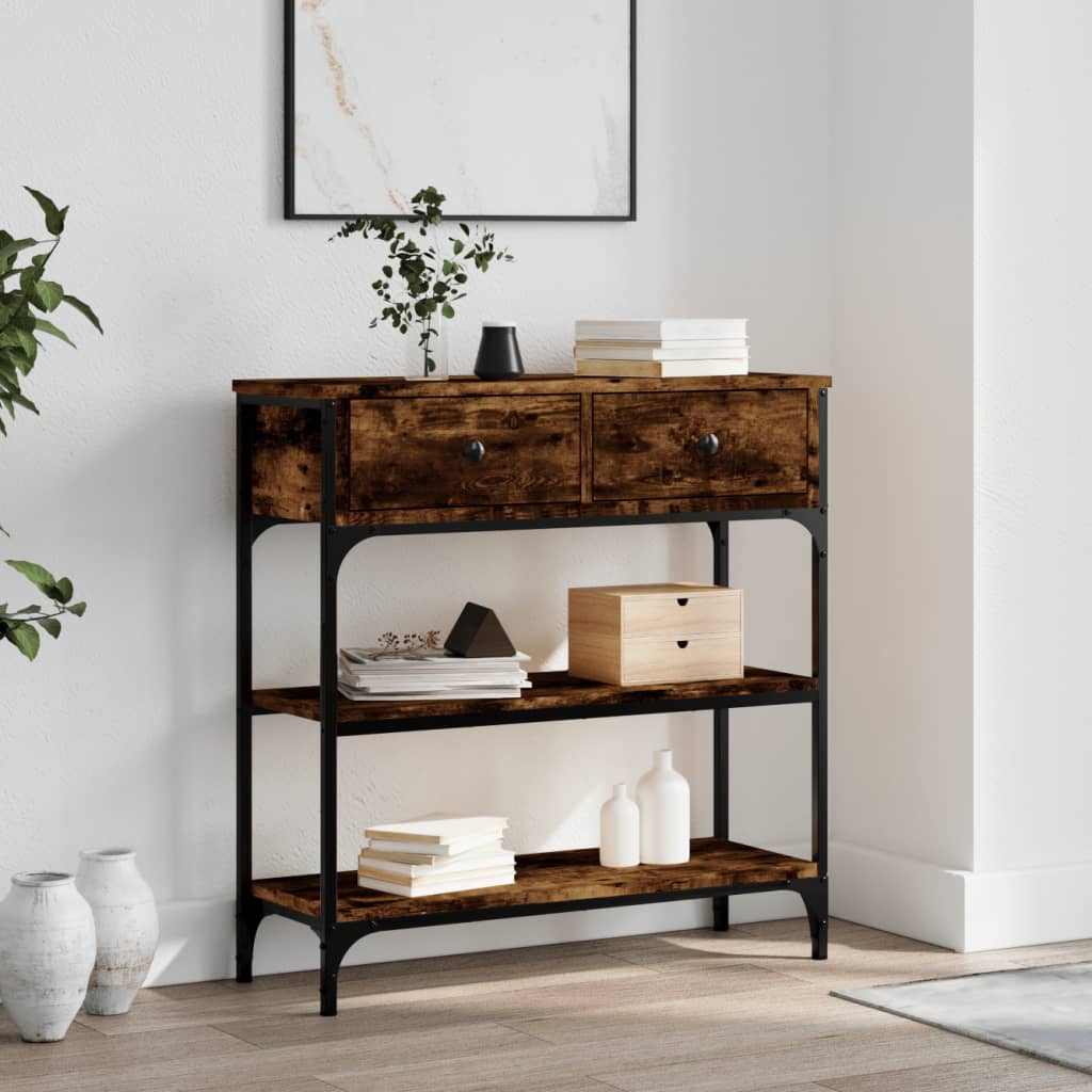 füstös tölgy színű szerelt fa tálalóasztal 72,5x25x75 cm
