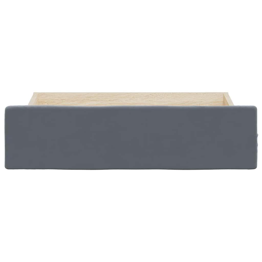 2 db sötétszürke szerelt fa és bársony ágy tároló fiókok