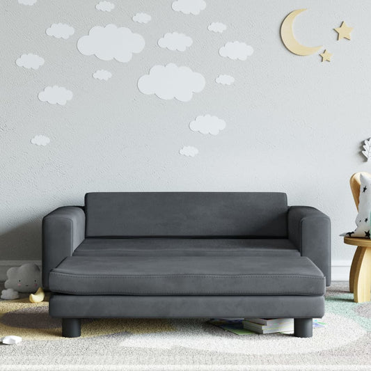 sötétszürke gyerek bársonykanapé lábzsámollyal 100x50x30 cm