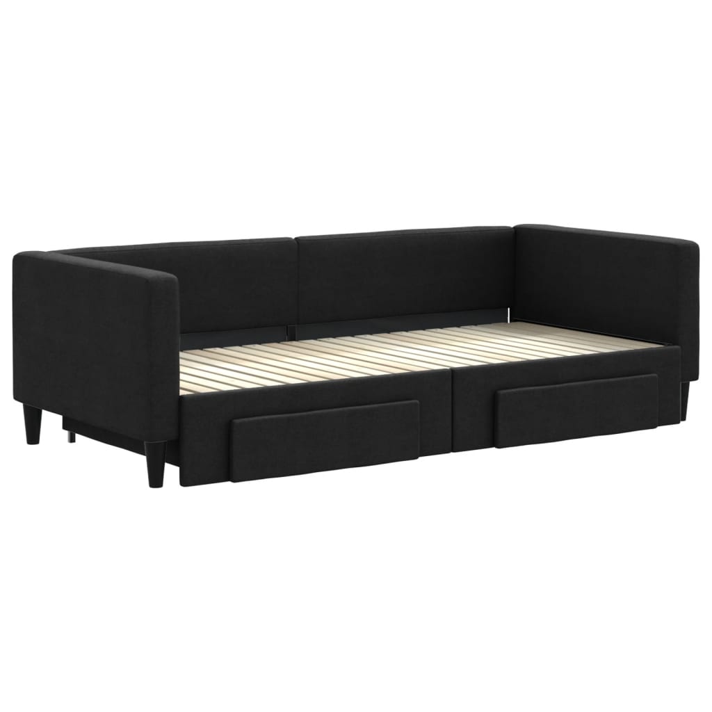 fekete kihúzható szövet heverő fiókokkal 90 x 200 cm