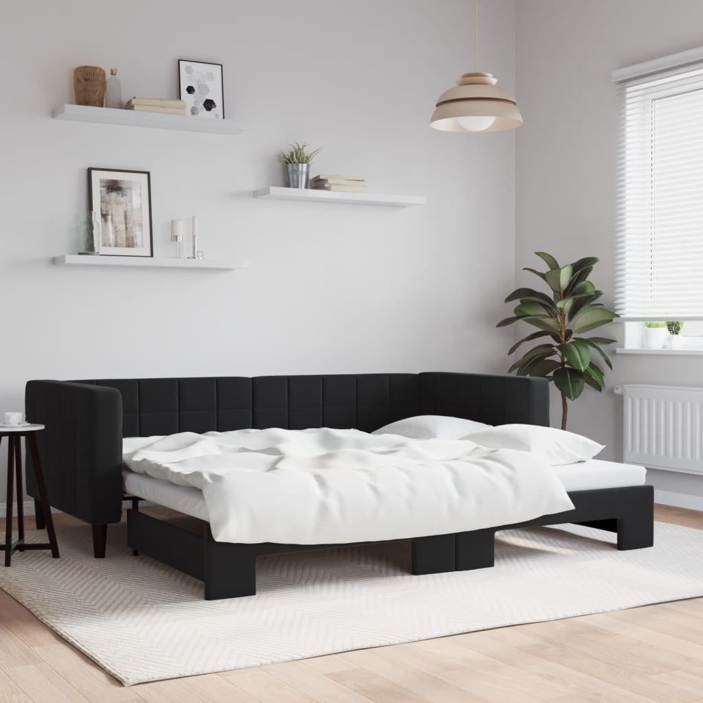 fekete kihúzható bársony heverő 90x200 cm