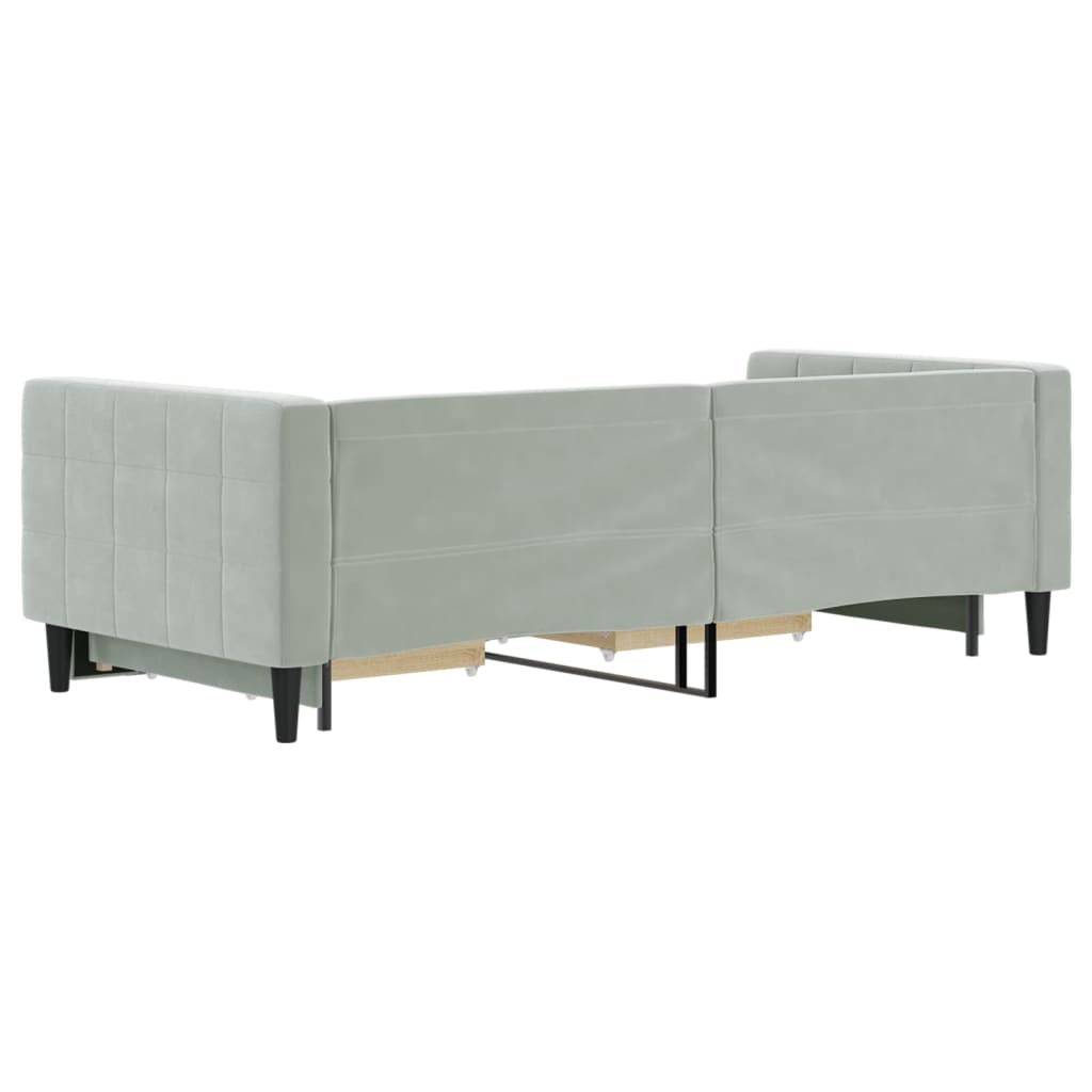 világosszürke kihúzható bársony heverő fiókkal 90 x 200 cm