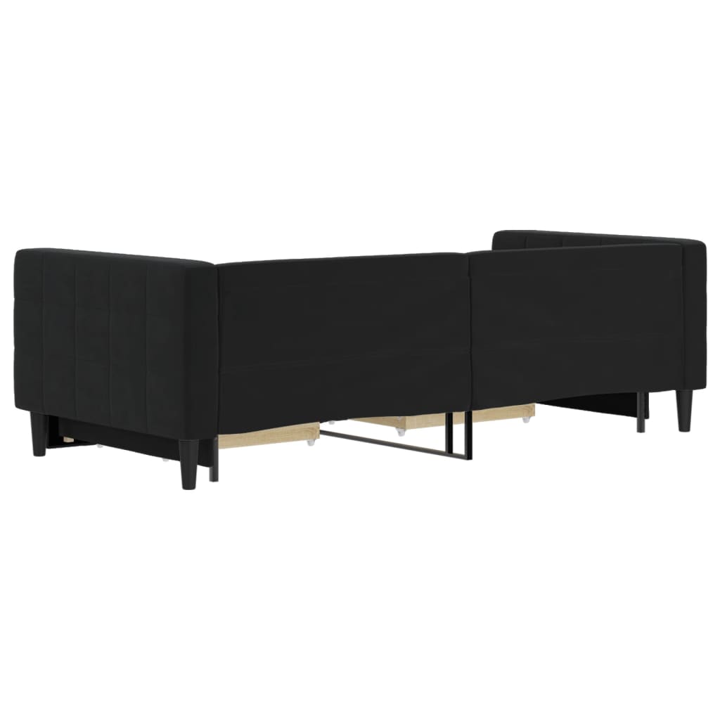 fekete kihúzható bársony heverő fiókkal 90 x 200 cm