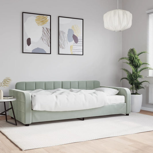 világosszürke bársony kanapéágy matraccal 90 x 200 cm