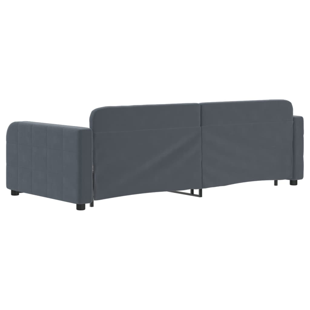 sötétszürke kihúzható bársony heverő 90 x 200 cm