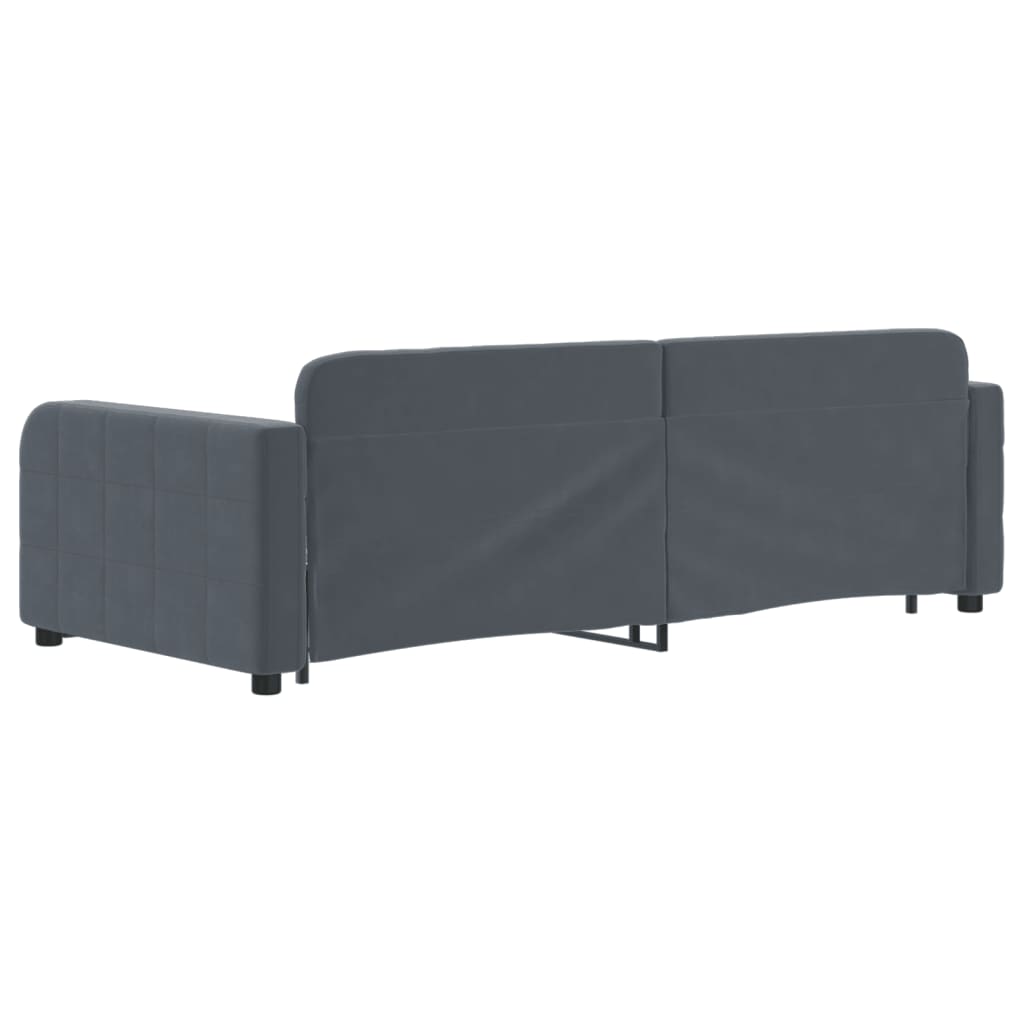 sötétszürke kihúzható bársony heverő 90 x 200 cm
