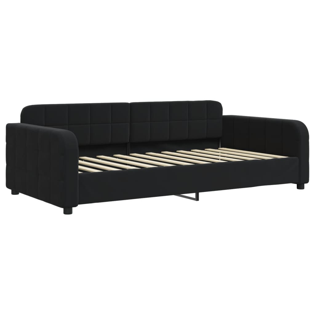 fekete kihúzható bársony heverő fiókkal 90 x 200 cm