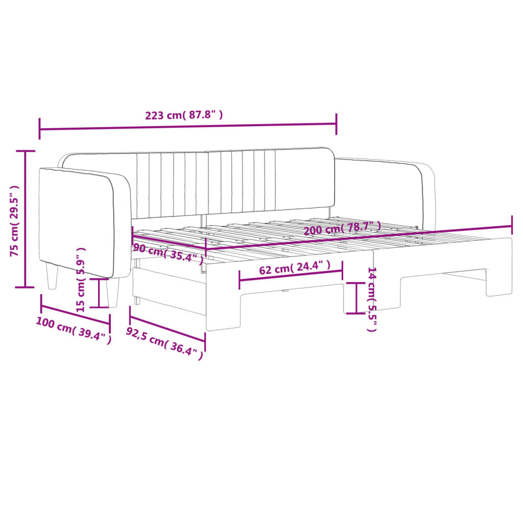 sötétszürke kihúzható bársony heverő 90 x 200 cm