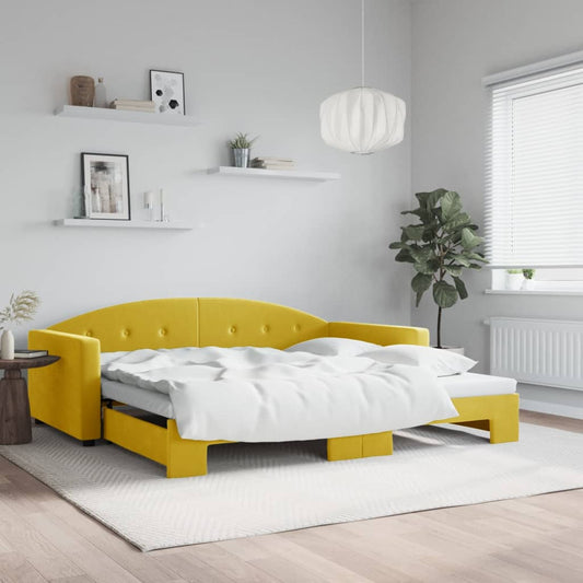 sárga kihúzható bársonyheverő 100 x 200 cm