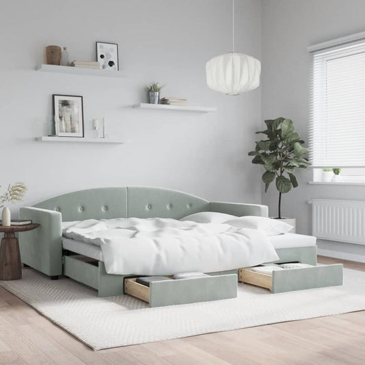 világosszürke kihúzható bársony heverő fiókkal 90 x 200 cm