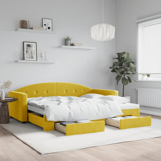 sárga kihúzható bársony heverő fiókkal 90 x 200 cm