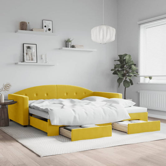 sárga kihúzható bársony heverő fiókkal 100 x 200 cm