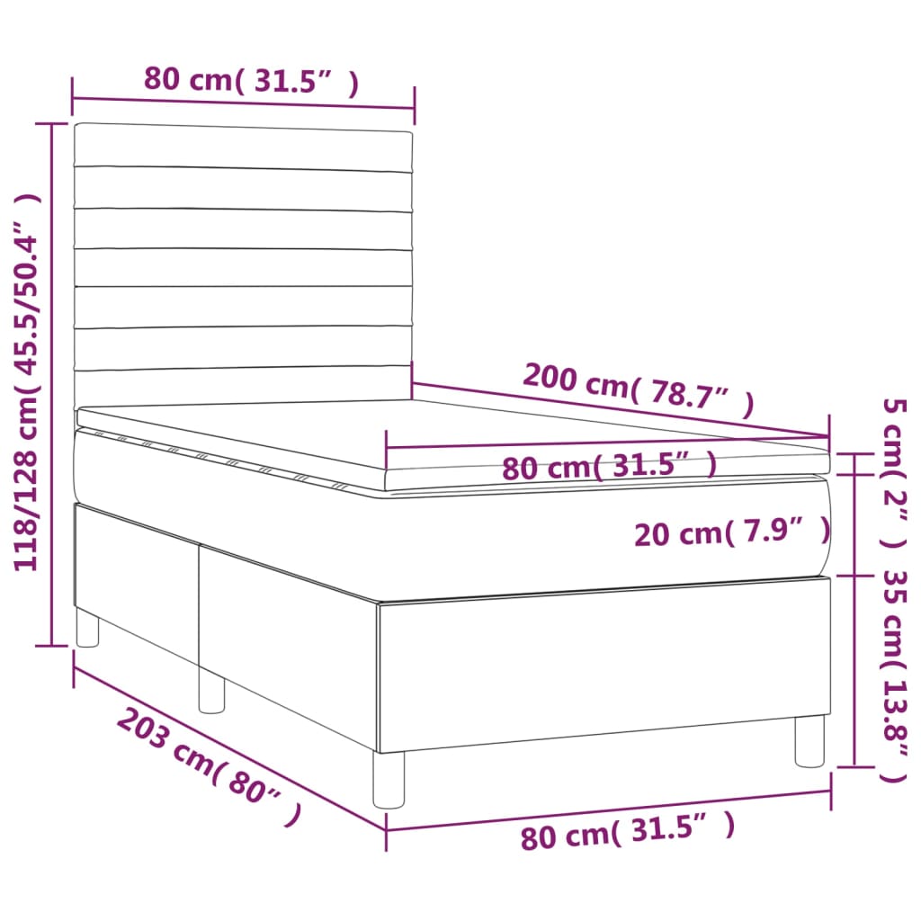 sötétbarna szövet rugós ágy matraccal 80 x 200 cm