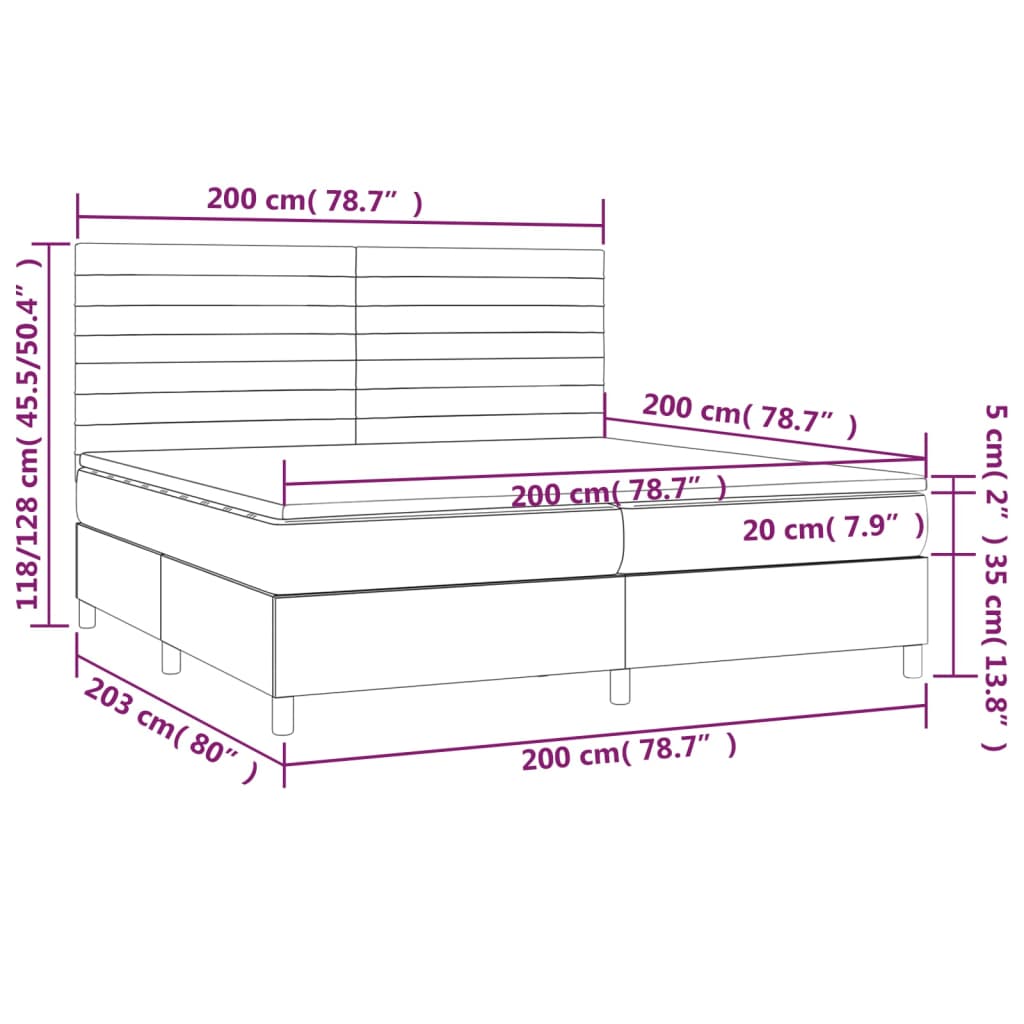sötétbarna szövet rugós ágy matraccal 200 x 200 cm