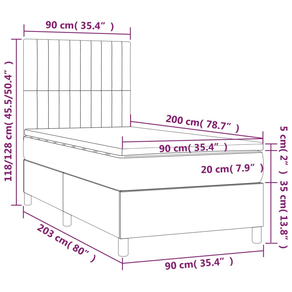 sötétbarna szövet rugós ágy matraccal 90 x 200 cm