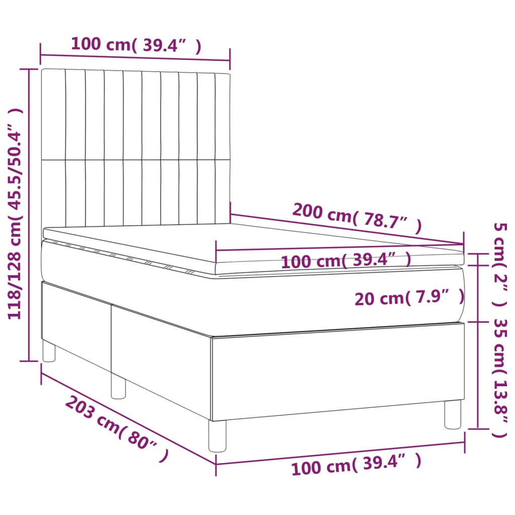 tópszínű szövet rugós ágy matraccal 100 x 200 cm