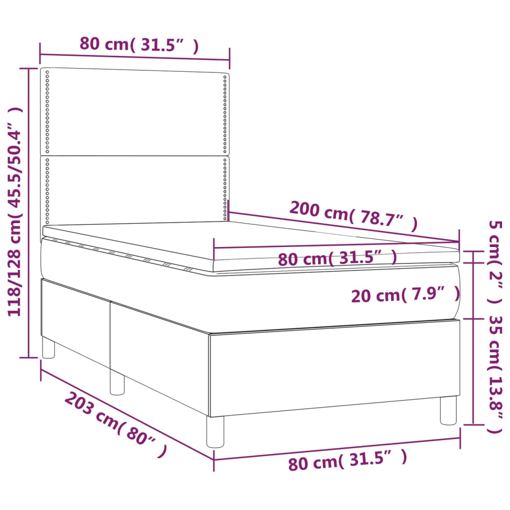 sötétkék bársony rugós ágy matraccal 80 x 200 cm