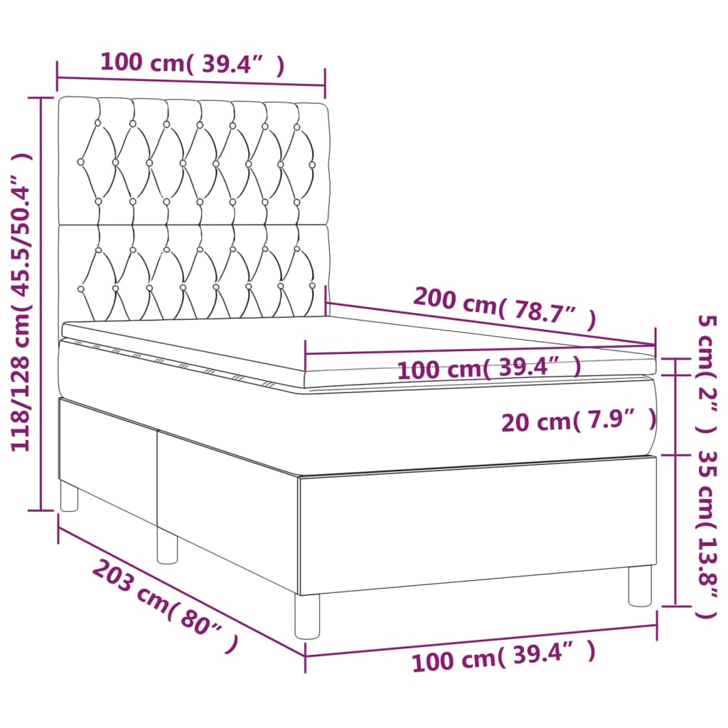 sötétszürke bársony rugós ágy matraccal 100 x 200 cm