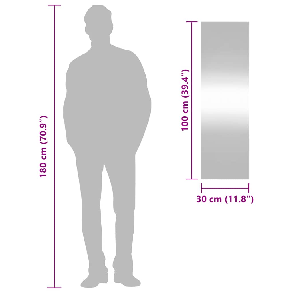 téglalap alakú üveg falitükör 30 x 100 cm