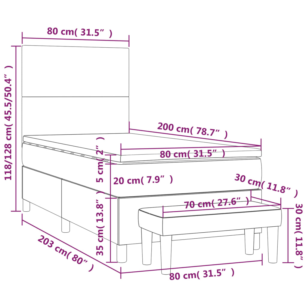 sötétkék bársony rugós ágy matraccal 80 x 200 cm