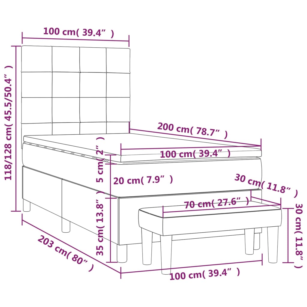 sötétszürke bársony rugós ágy matraccal 100 x 200 cm