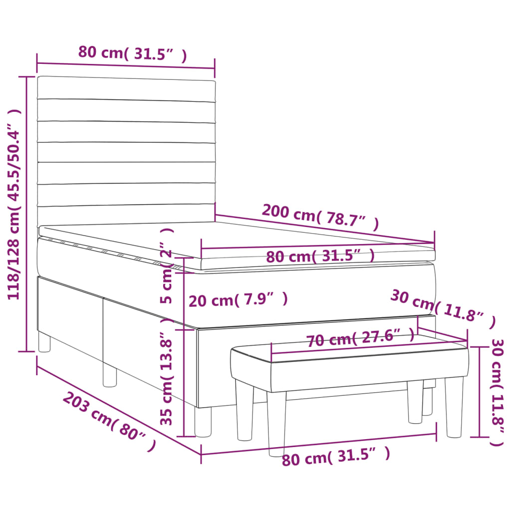 sötétkék bársony rugós ágy matraccal 80 x 200 cm