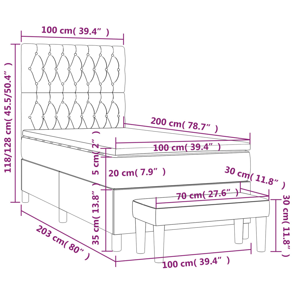 sötétszürke bársony rugós ágy matraccal 100 x 200 cm