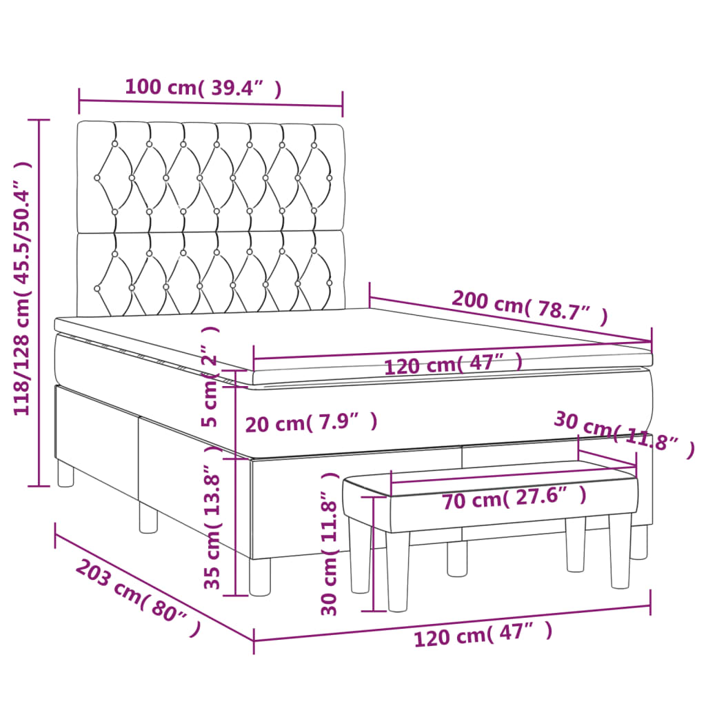sötétszürke bársony rugós ágy matraccal 120 x 200 cm