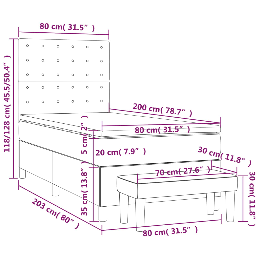 sötétkék bársony rugós ágy matraccal 80 x 200 cm
