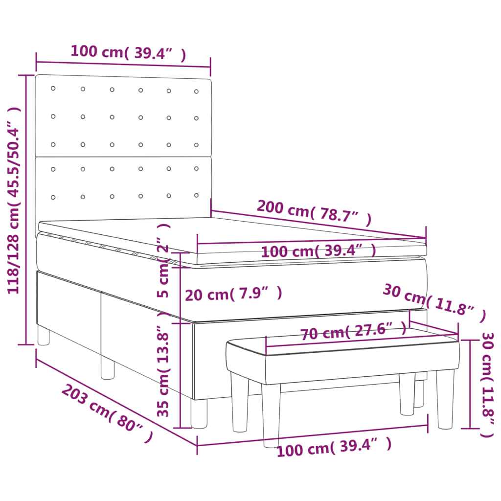 sötétszürke bársony rugós ágy matraccal 100 x 200 cm
