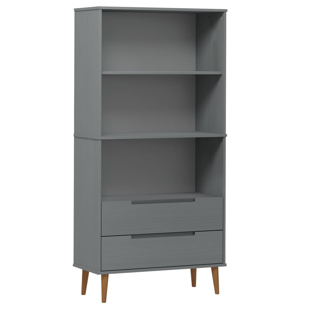 MOLDE szürke tömör fenyőfa könyvszekrény 85 x 35 x 170,5 cm