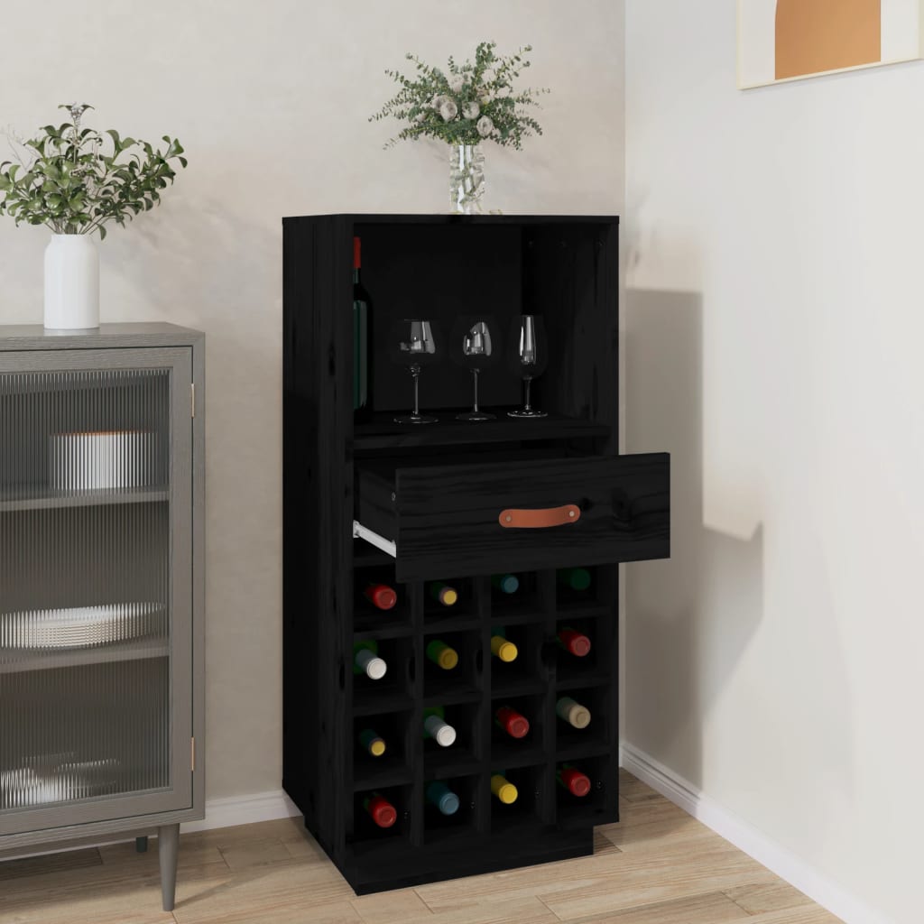 fekete tömör fenyőfa borszekrény 45x34x100 cm