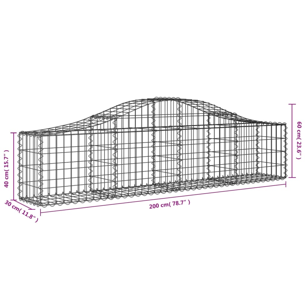 8 db íves horganyzott vas gabion kosár 200x30x40/60 cm