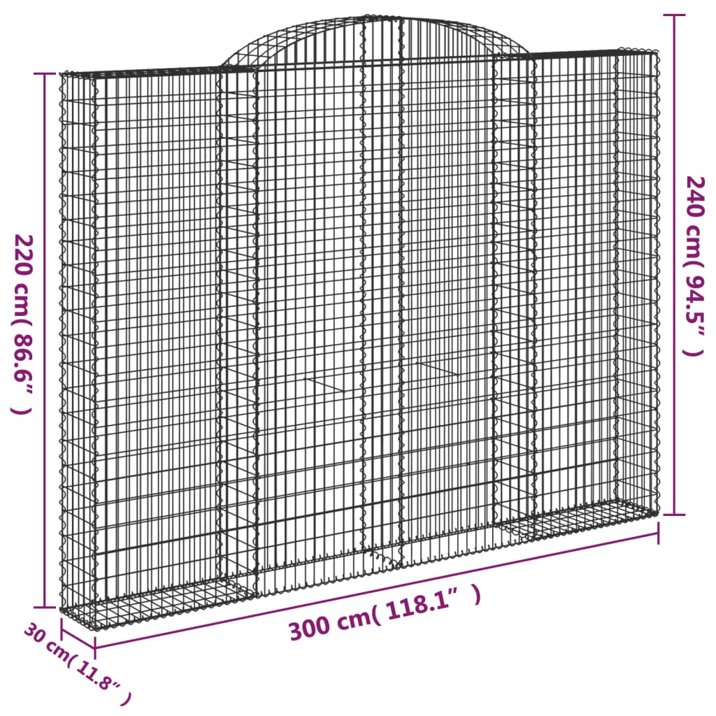 10 db íves horganyzott vas gabion kosár 300x30x220/240 cm
