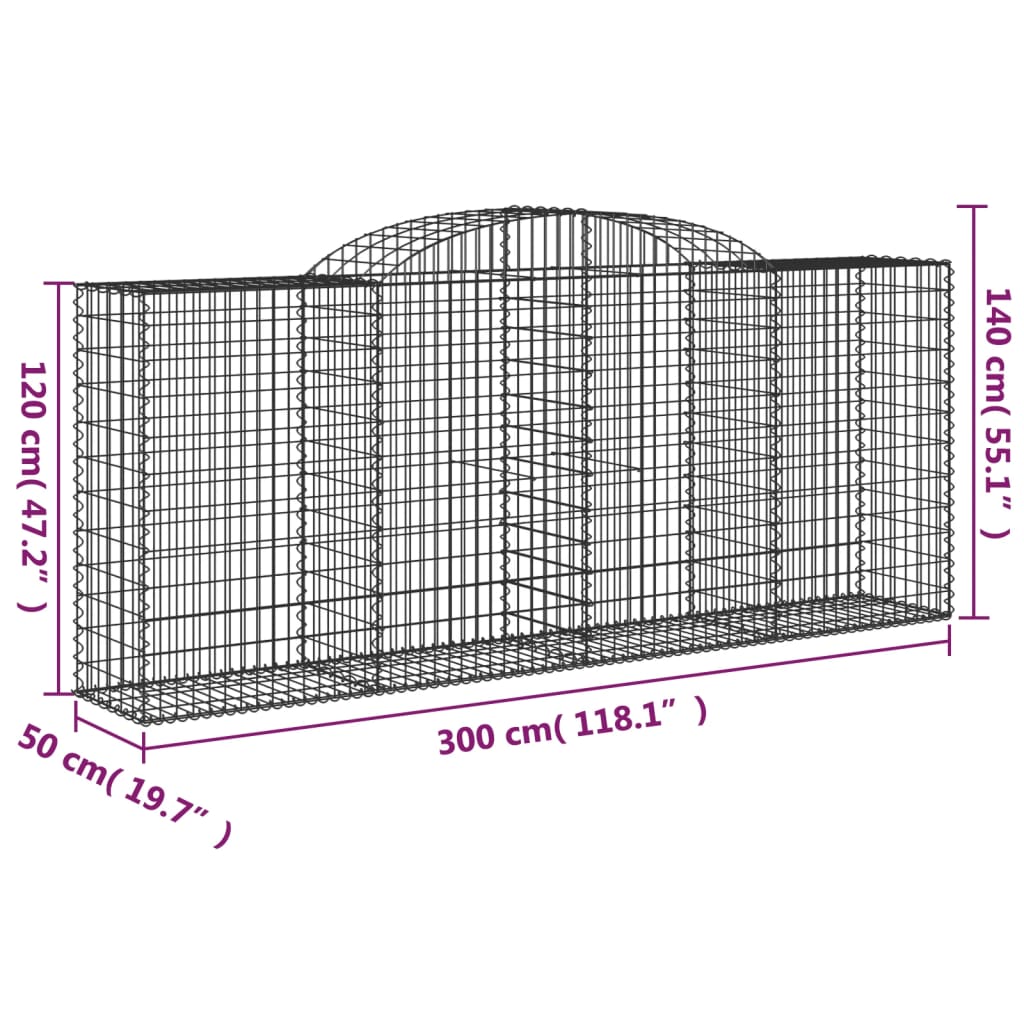 10 db íves horganyzott vas gabion kosár 300x50x120/140 cm