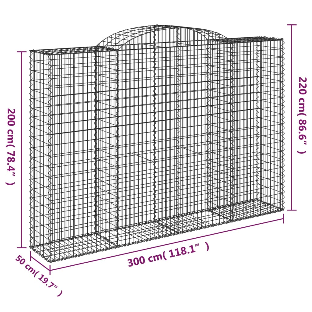 10 db íves horganyzott vas gabion kosár 300x50x200/220 cm