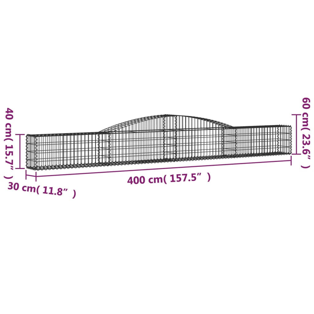 10 db íves horganyzott vas gabion kosár 400x30x40/60 cm