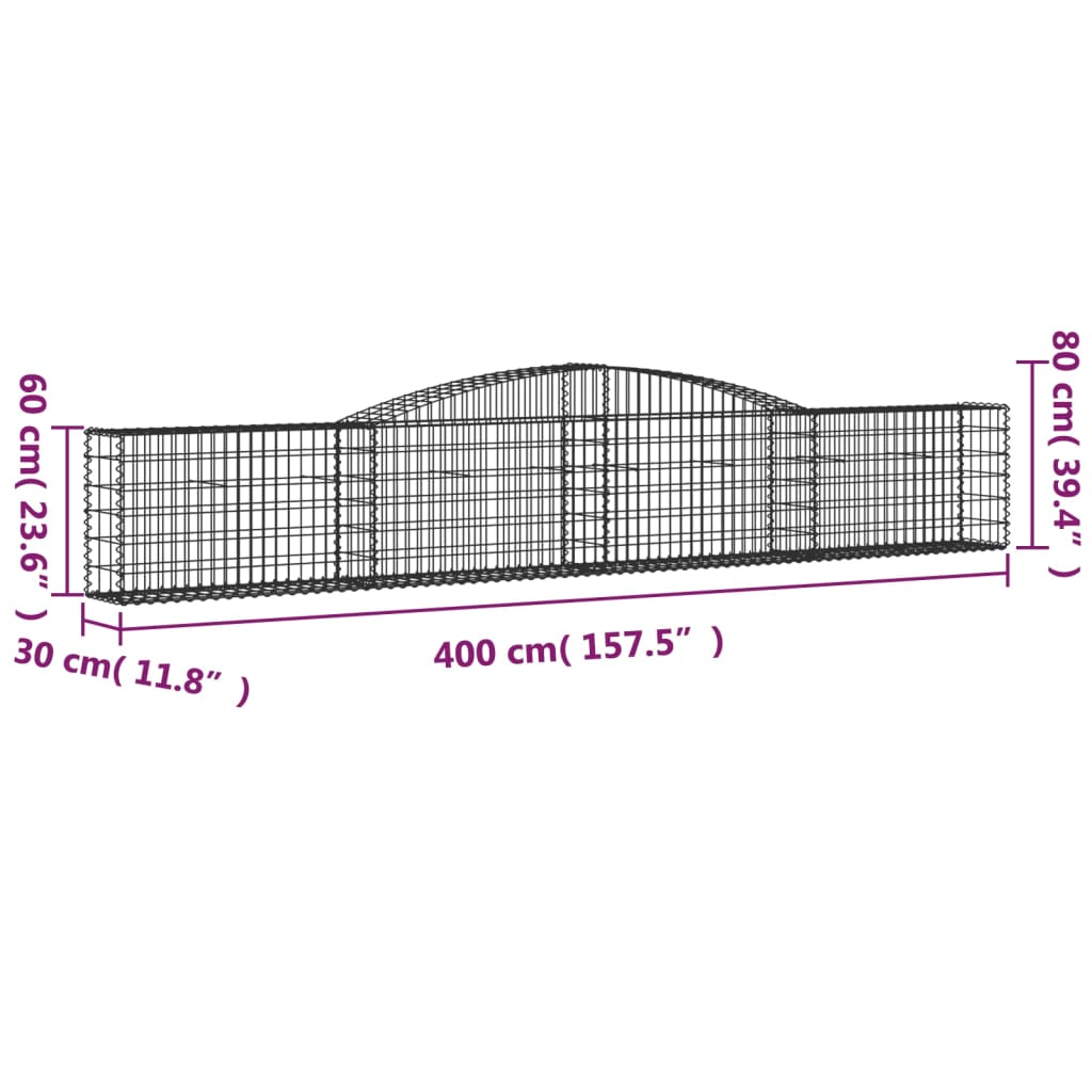 10 db íves horganyzott vas gabion kosár 400x30x60/80 cm