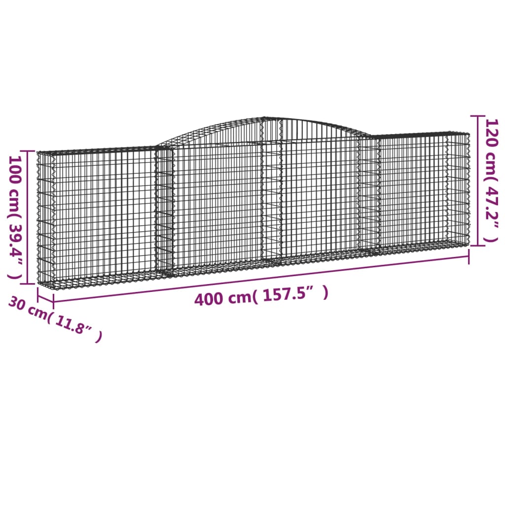 10 db íves horganyzott vas gabion kosár 400x30x100/120 cm