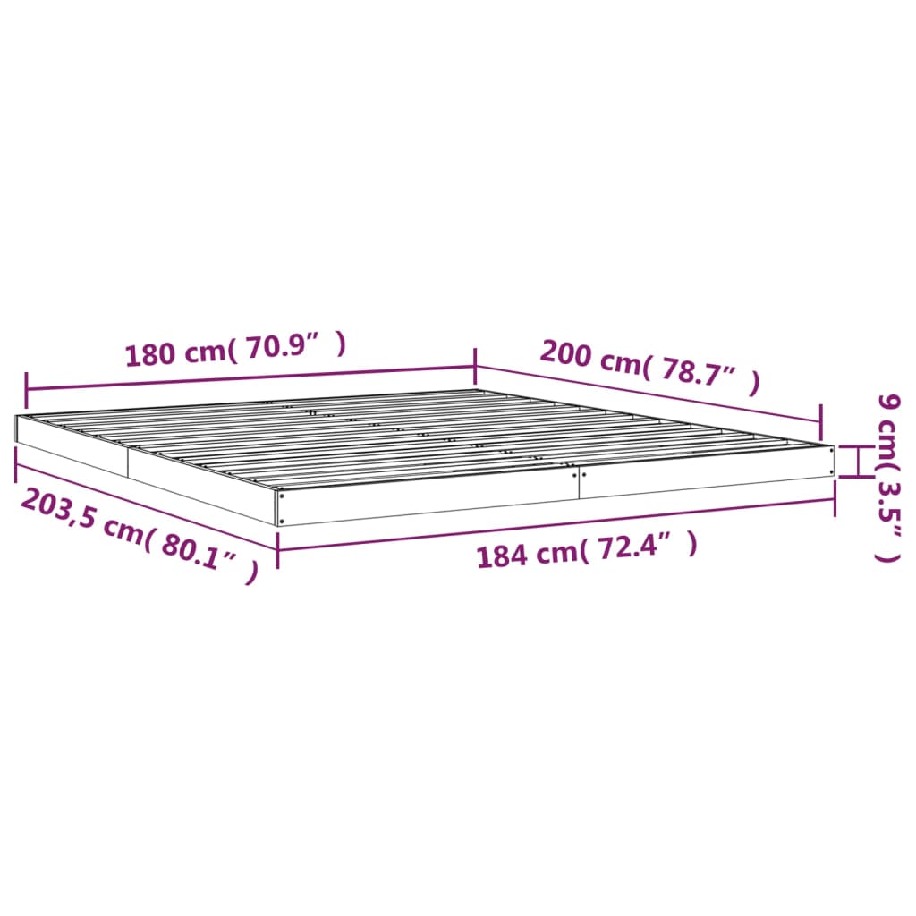 fehér tömör fenyőfa ágykeret 180 x 200 cm (Super King Size)
