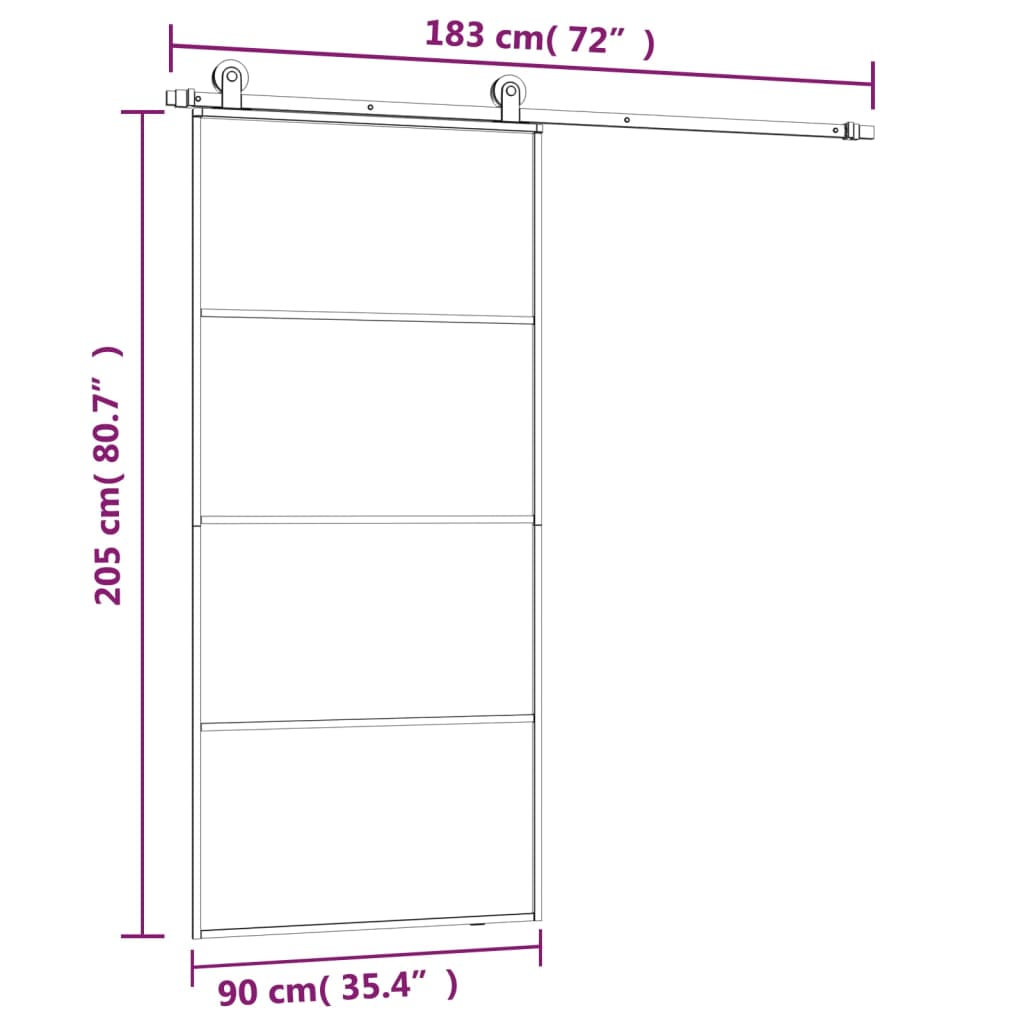 ESG üveg és alumínium tolóajtó fémszerelvény-szettel 90x205 cm