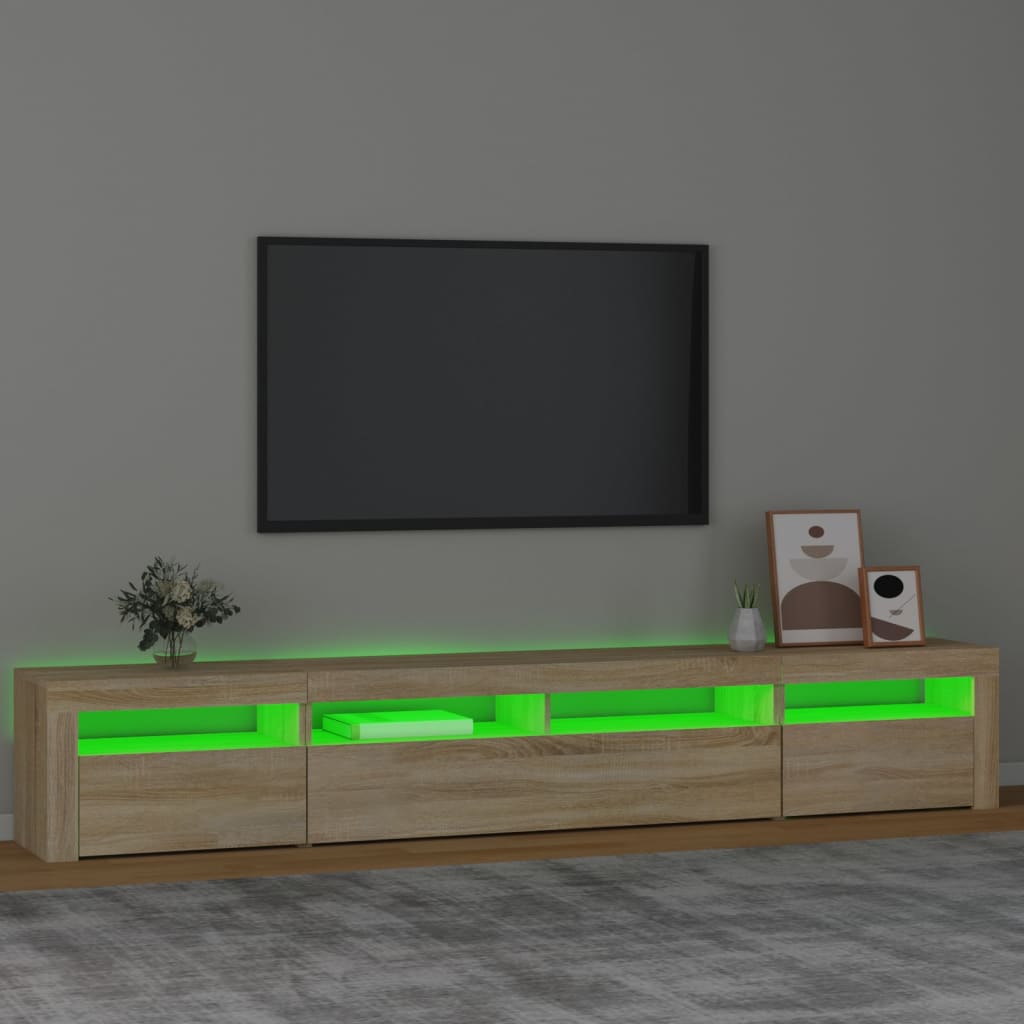 sonoma tölgy színű TV-szekrény LED-lámpákkal 240x35x40 cm