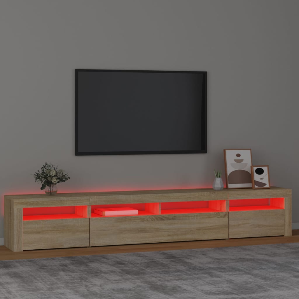 sonoma tölgy színű TV-szekrény LED-lámpákkal 240x35x40 cm