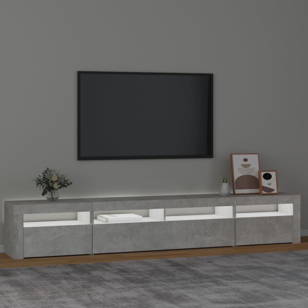 betonszürke TV-szekrény LED-lámpákkal 240x35x40 cm