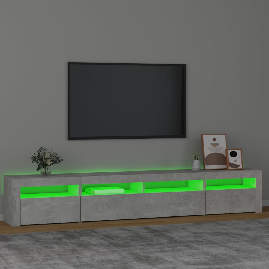 betonszürke TV-szekrény LED-lámpákkal 240x35x40 cm