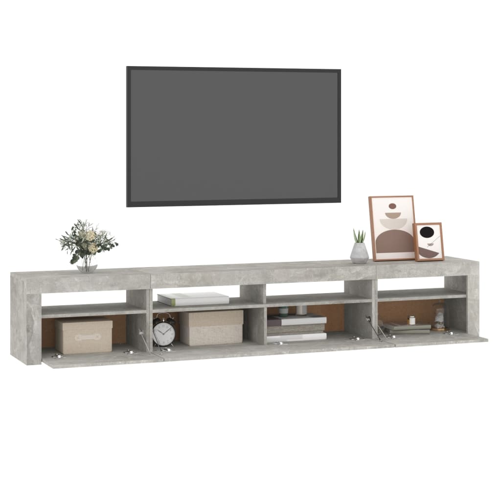 betonszürke TV-szekrény LED-lámpákkal 240x35x40 cm