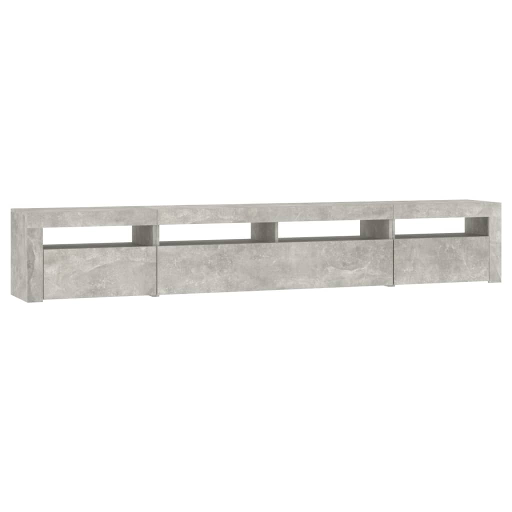 betonszürke TV-szekrény LED-lámpákkal 240x35x40 cm