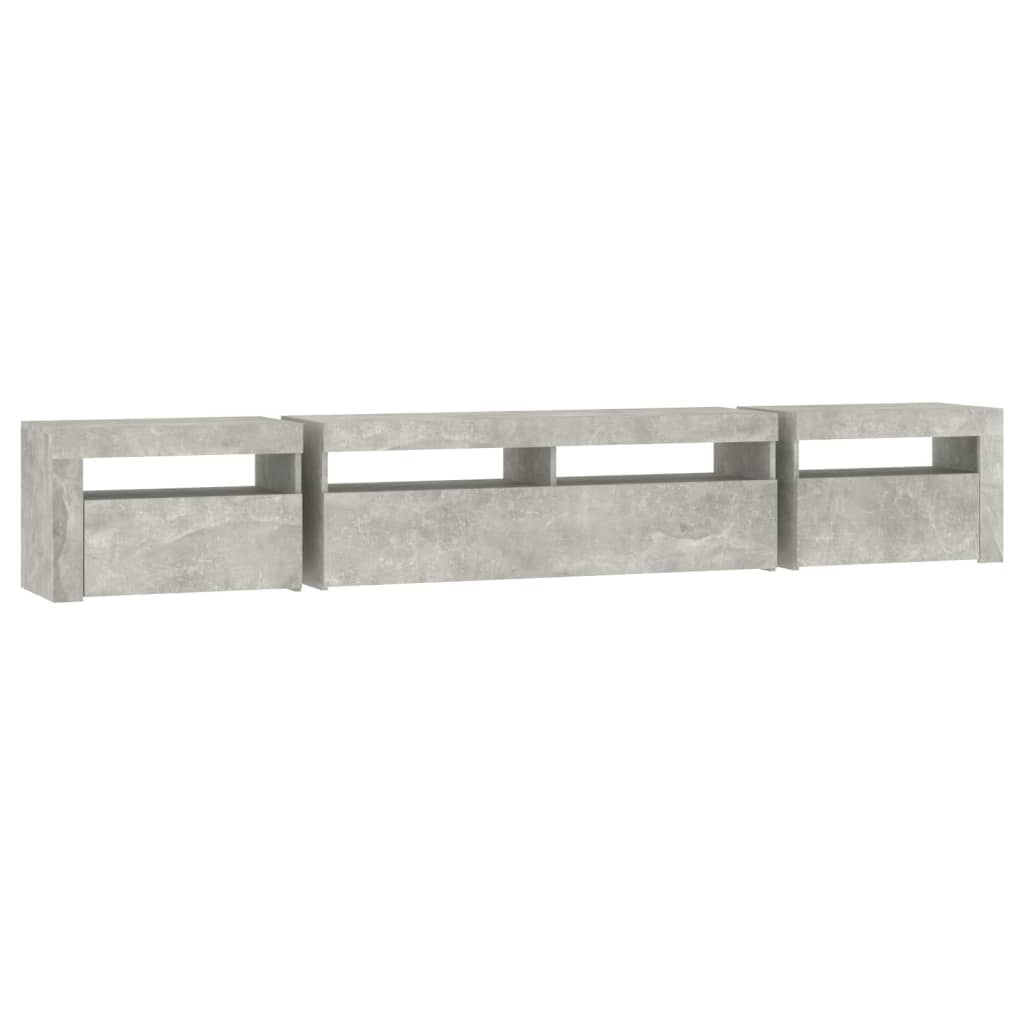 betonszürke TV-szekrény LED-lámpákkal 240x35x40 cm