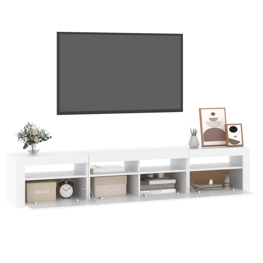 fehér TV-szekrény LED-lámpákkal 210x35x40 cm